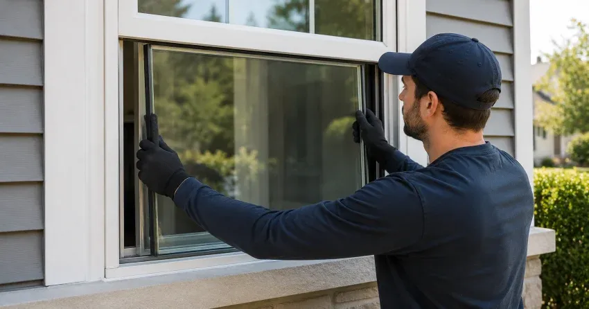technician boarding up broken window during emergency glass repair Waterloo