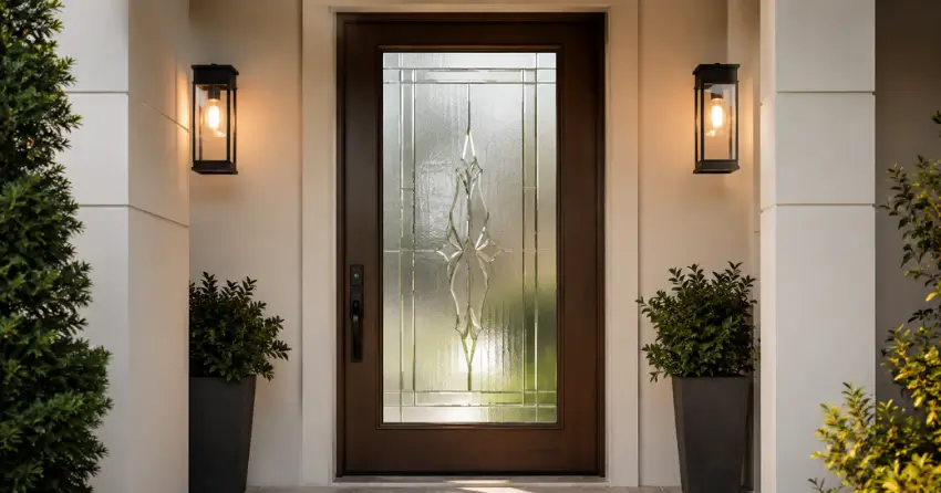 decorative frosted glass panel installed in a front door in Waterloo