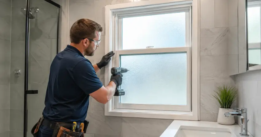 frosted glass installation bathroom window in Uptown West, Waterloo