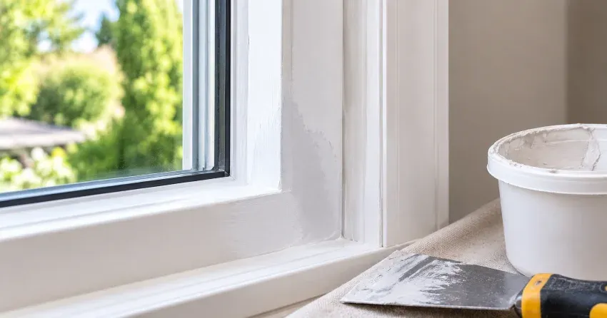 technician repairing rotted window frame corner in Waterloo