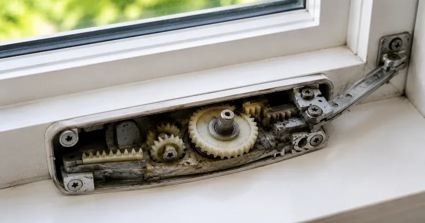 technician replacing casement window crank operator in MacGregor Albert, Waterloo home