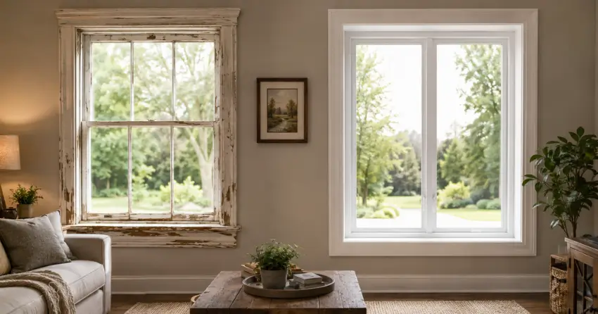 side by side comparison of old and new window in Waterloo