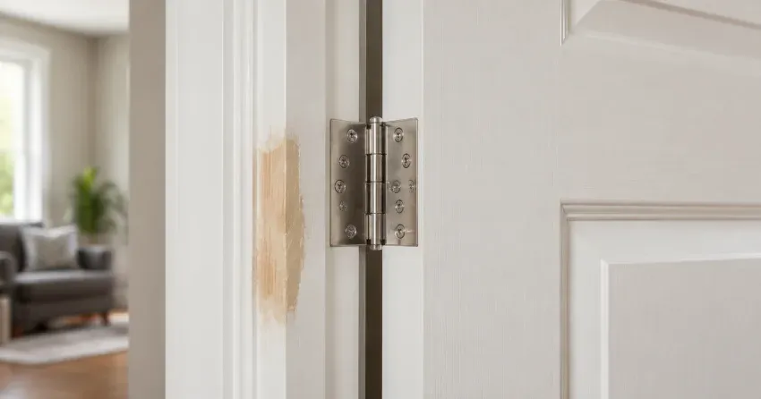 technician checking a warped door against a straightedge in Waterloo