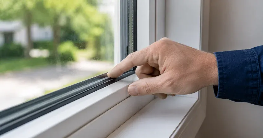 technician inspecting window glass seal in Carriage Crossing, Waterloo
